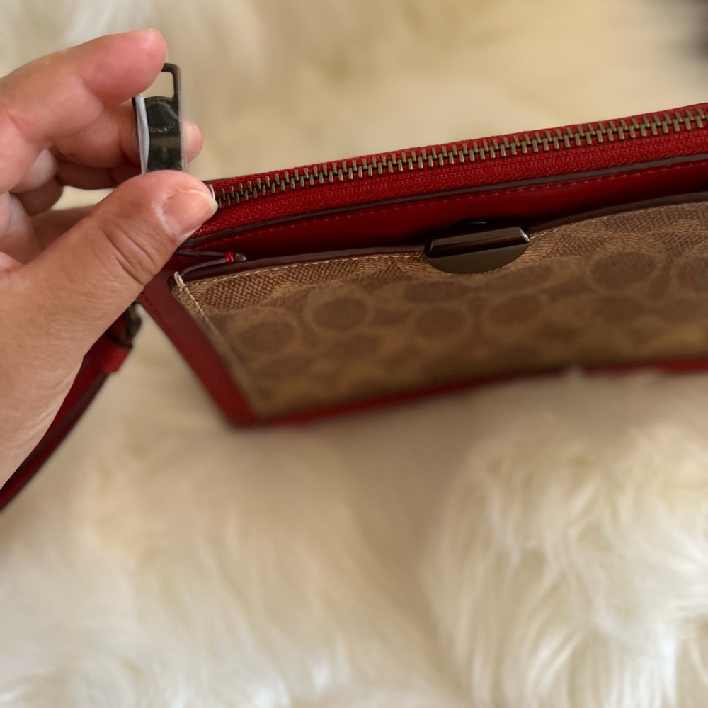 Coach Red and Brown Signature Wristlet - Picture 4 of 7